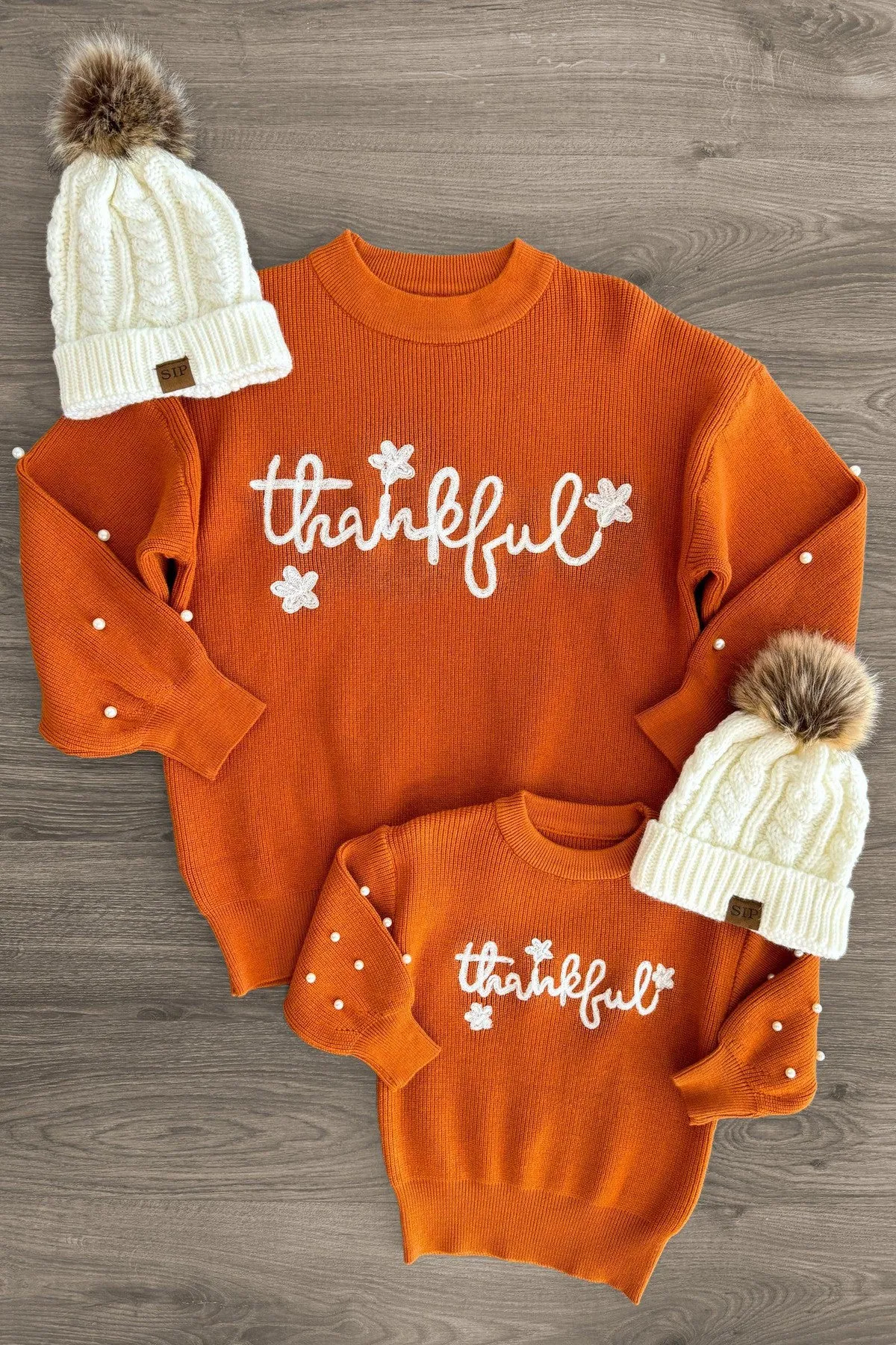 Mom & Me - "Thankful" Rust Pearl Sweater