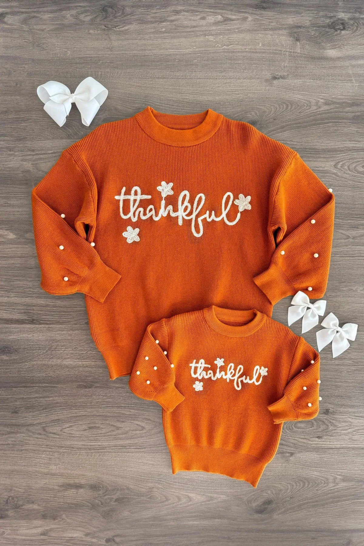 Mom & Me - "Thankful" Rust Pearl Sweater