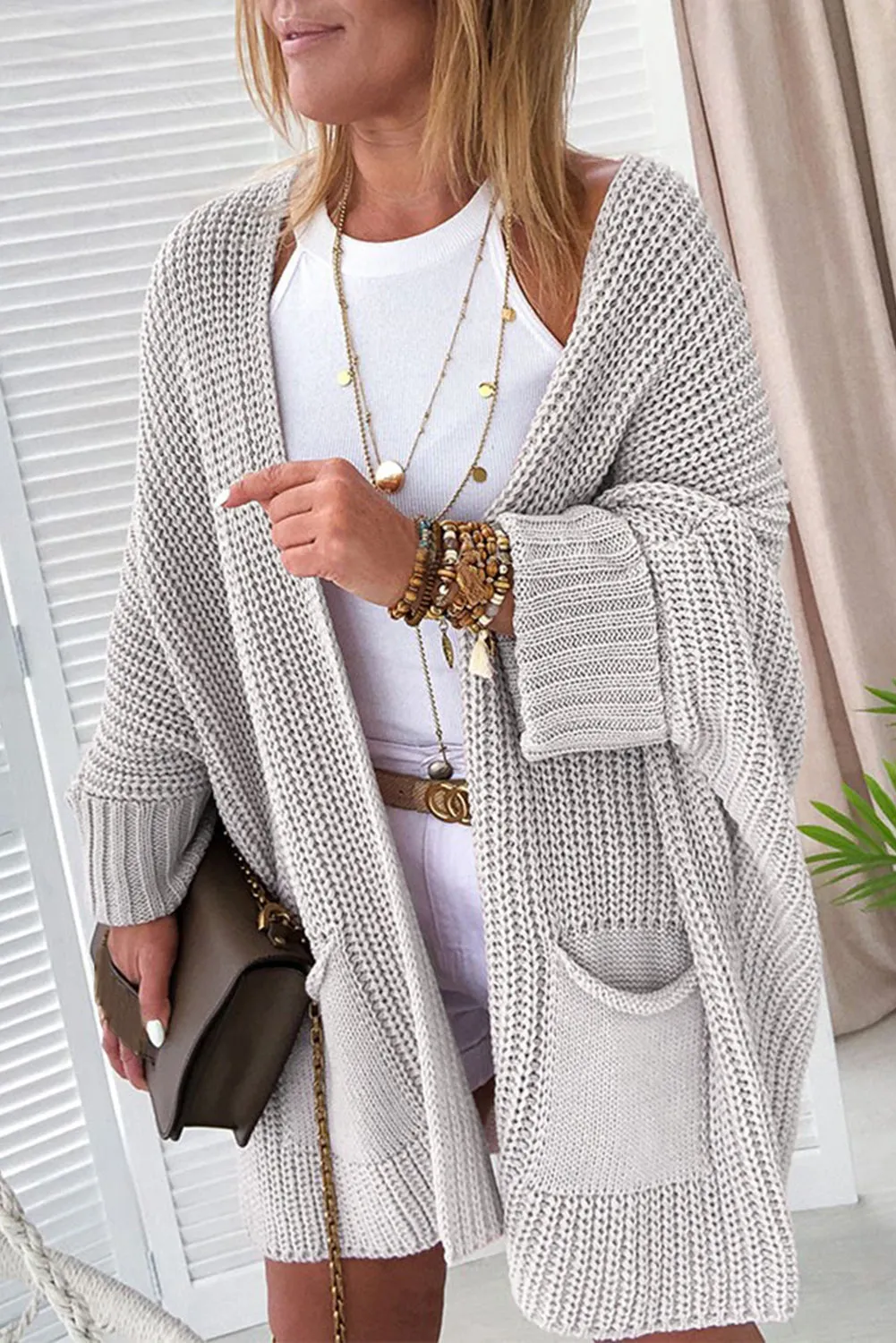 Oversized Fold Over Sleeve Sweater Cardigan