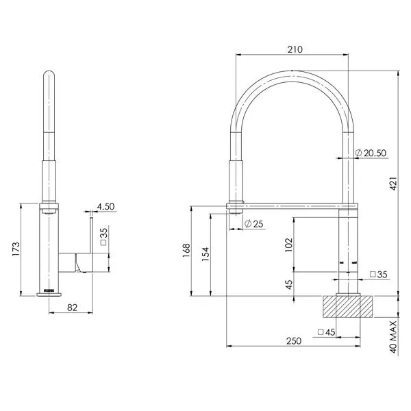 Phoenix Vezz Flexible Hose Sink Mixer (Square)-Chrome