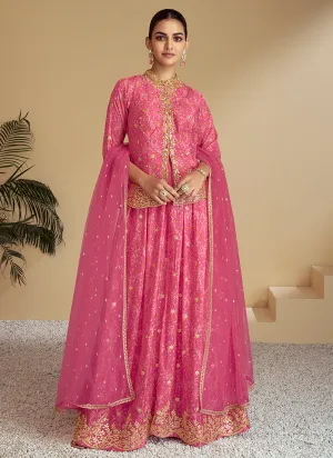 Pink Golden Designer Kurti And Palazzo