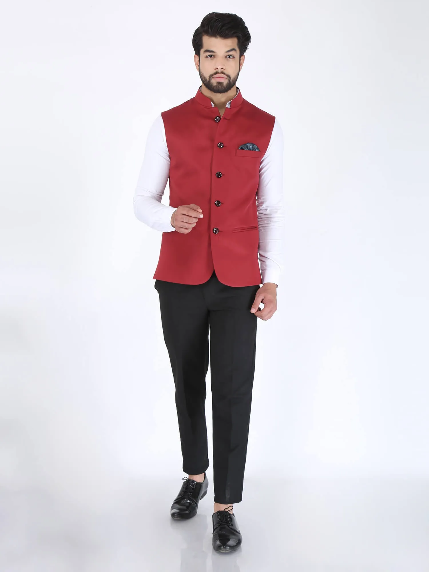 Red Solid Formal Nehru Jacket