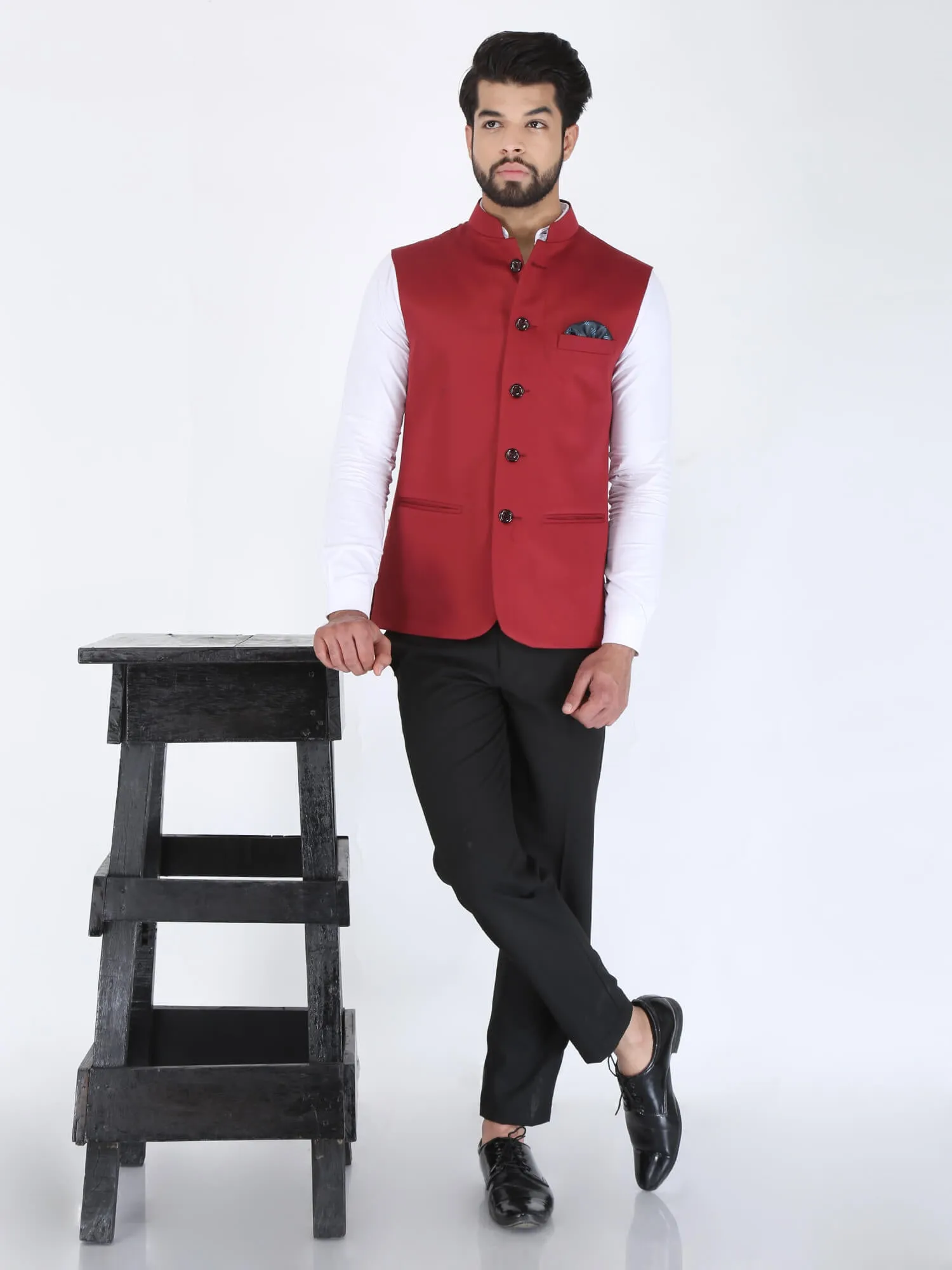 Red Solid Formal Nehru Jacket