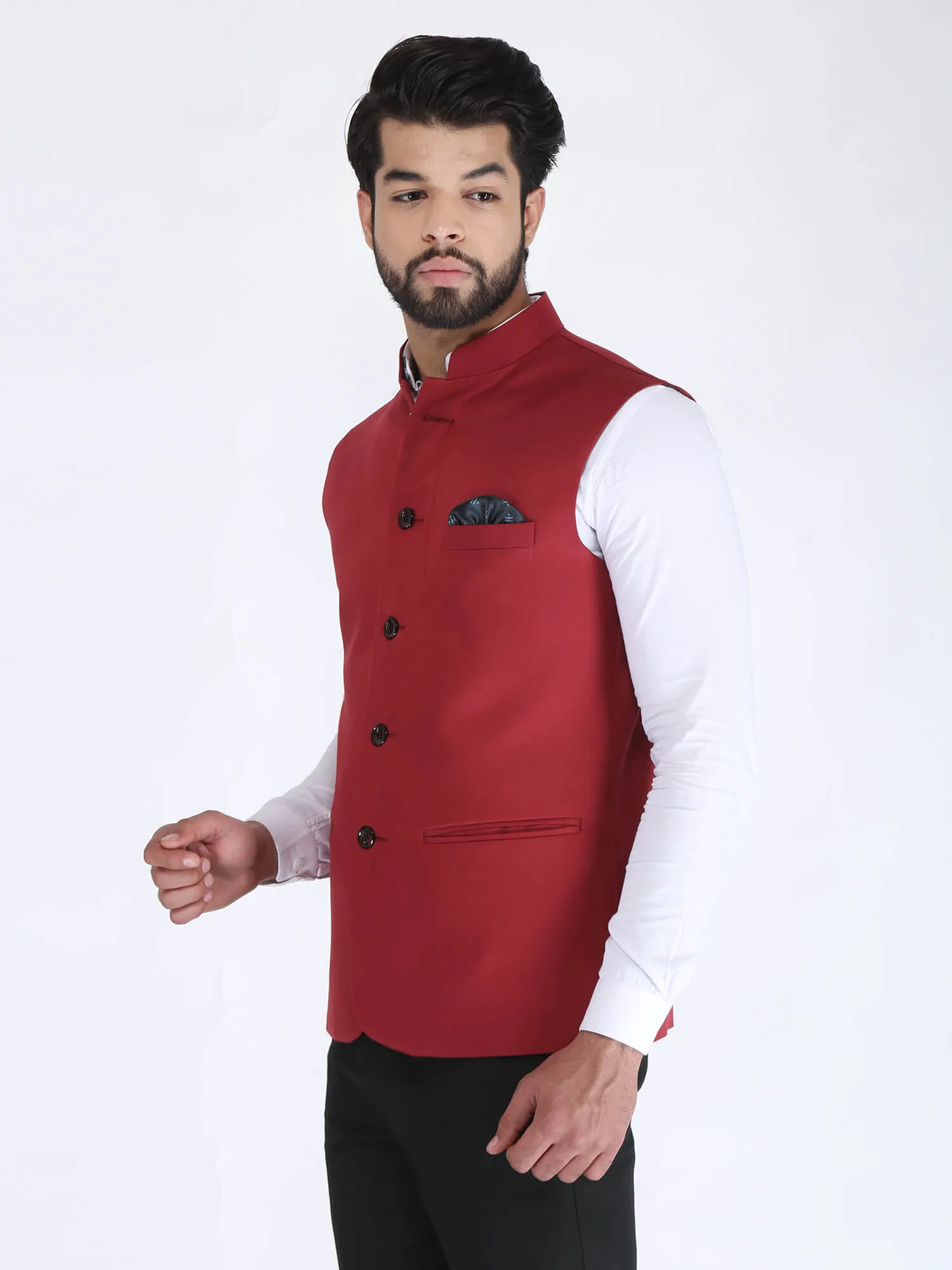 Red Solid Formal Nehru Jacket