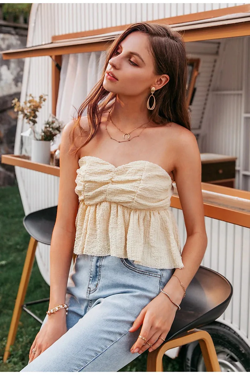 Sexy Ruffle Strapless Slim Flexible Short Summer Vacation Style Sleeveless