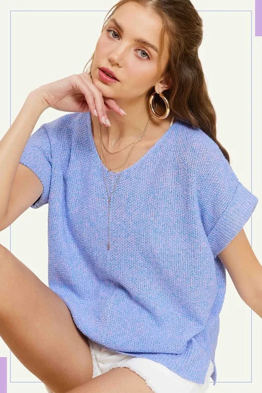 Soft Lightweight V-Neck Short Sleeve Sweater Top