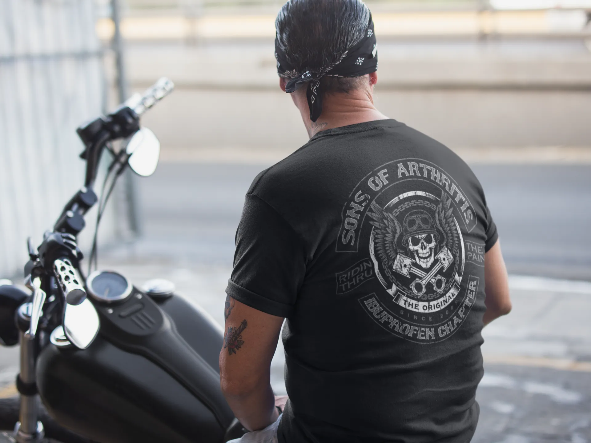 Sons of Arthritis Skull & Pistons Tee (Black)