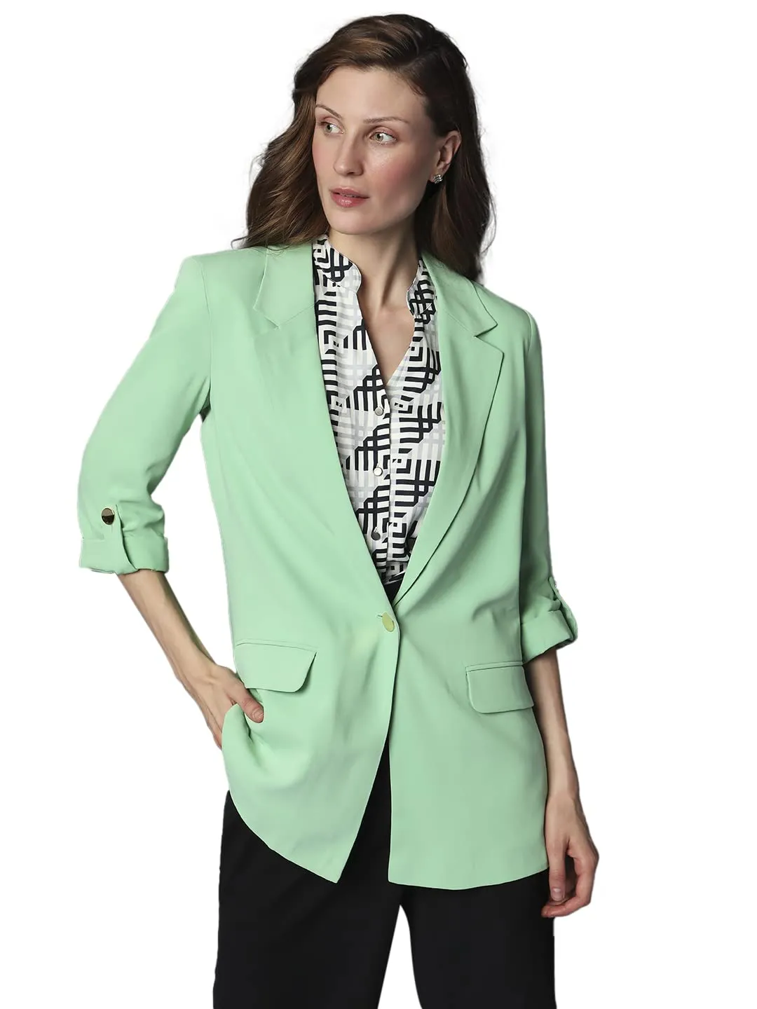 VERO MODA Women's Single-Breasted Blazer Regular 10298717-Light Grass Green_Light