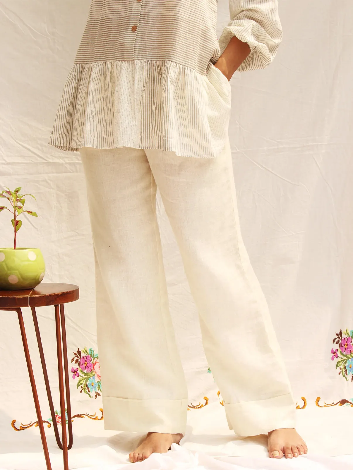 White Cotton Linen Pants