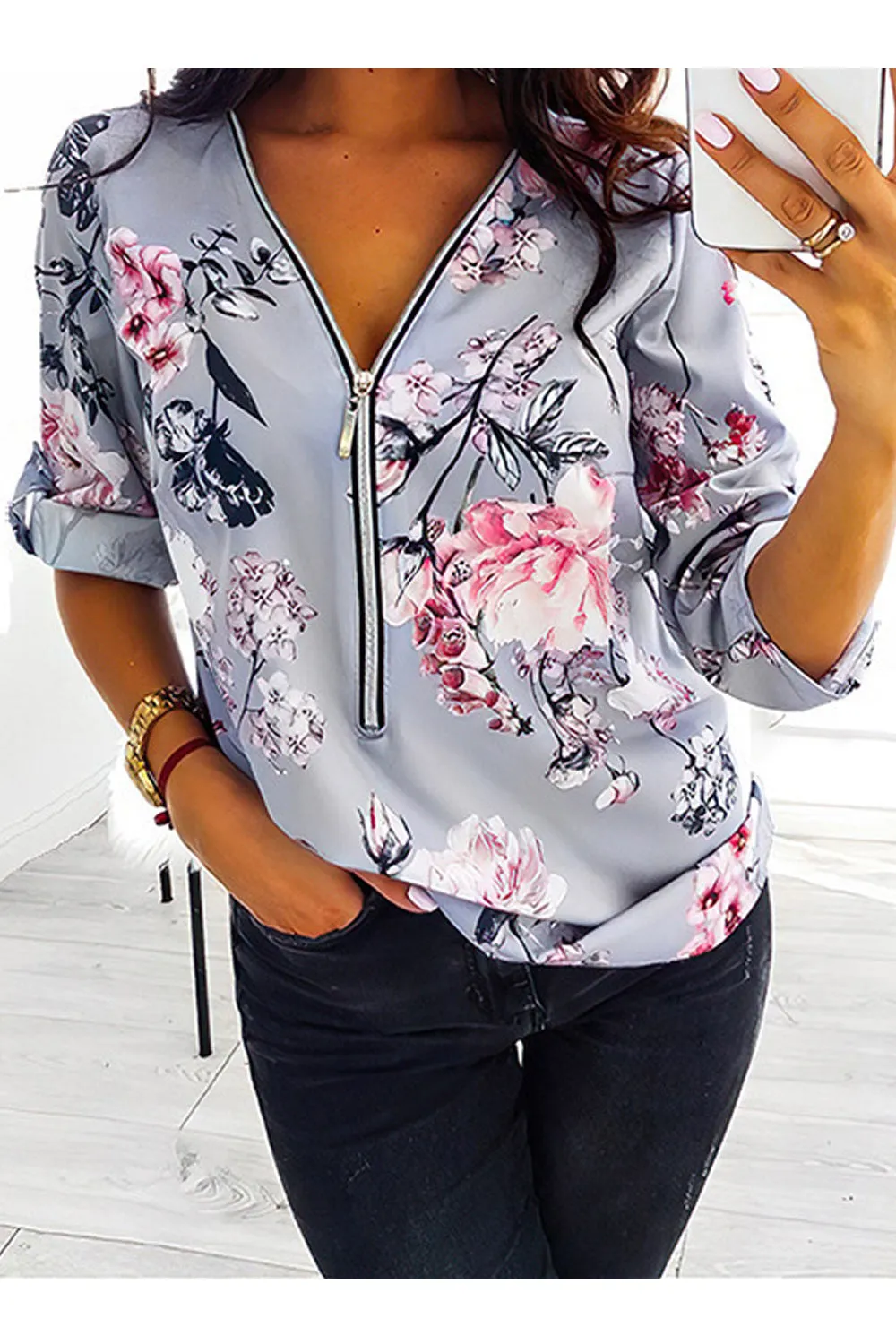 Women Soft Flower Printed Loose Unique Shirt - WSB106589