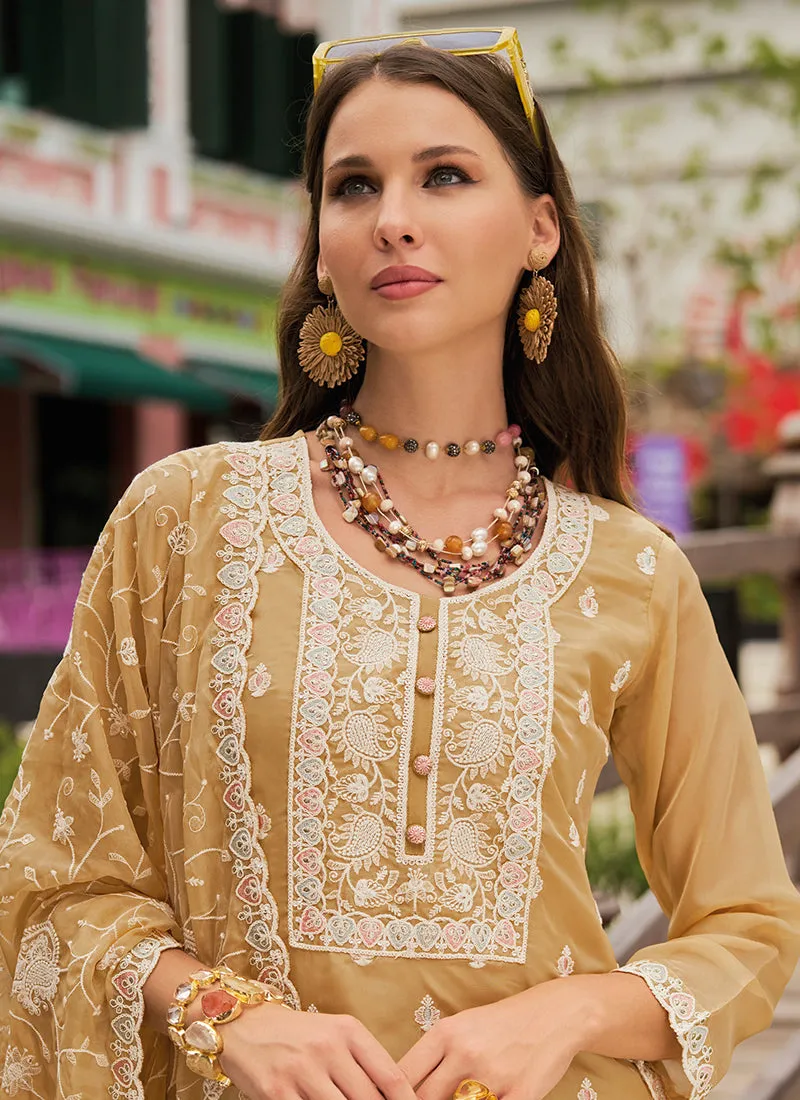 Yellow Traditional Embroidery Pant Style Suit