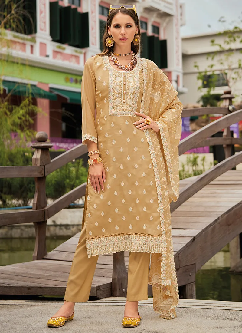 Yellow Traditional Embroidery Pant Style Suit