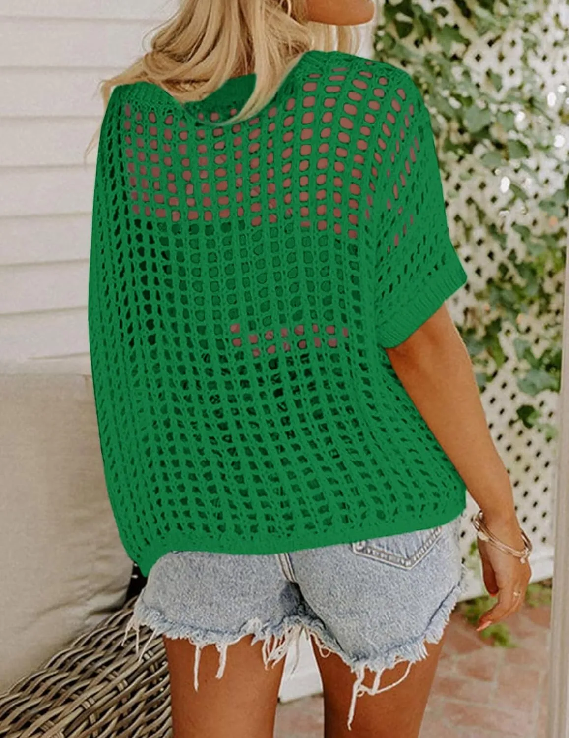 Zeagoo Short Sleeve Crochet Sweater Tops