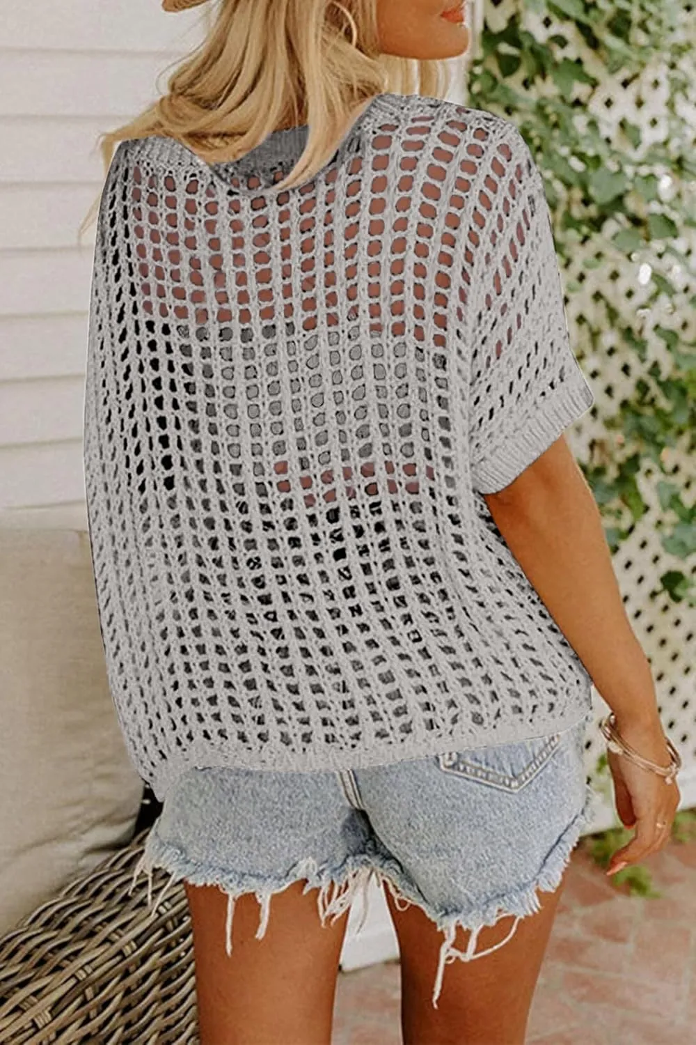 Zeagoo Short Sleeve Crochet Sweater Tops