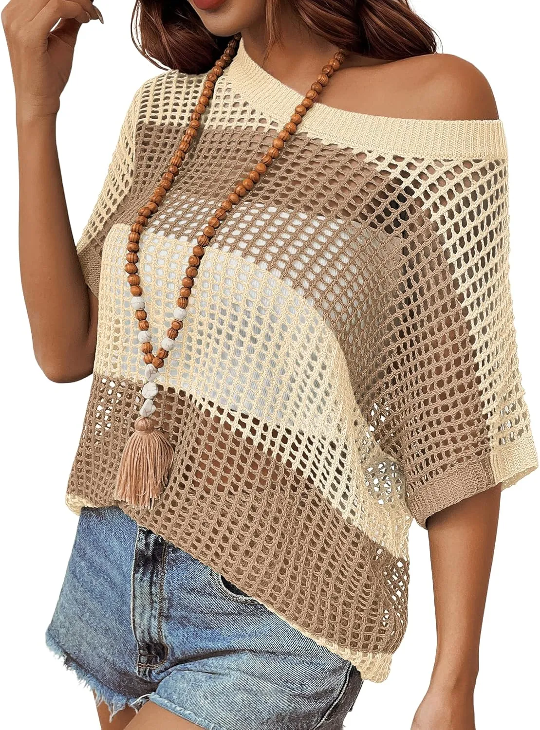 Zeagoo Short Sleeve Crochet Sweater Tops