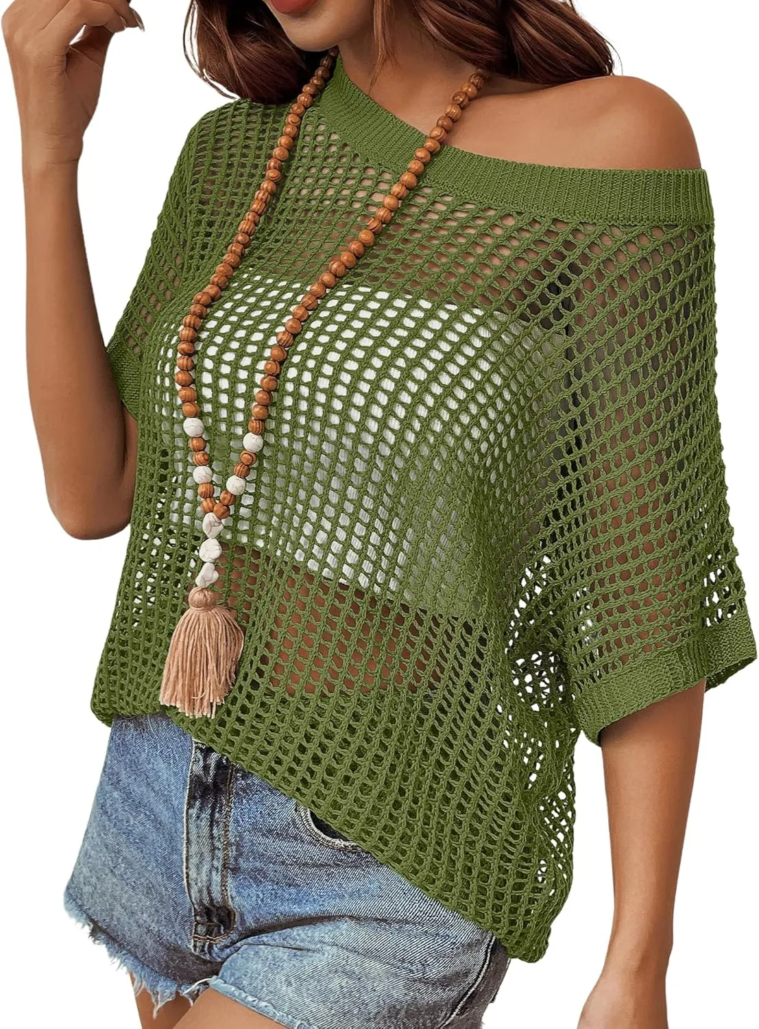 Zeagoo Short Sleeve Crochet Sweater Tops