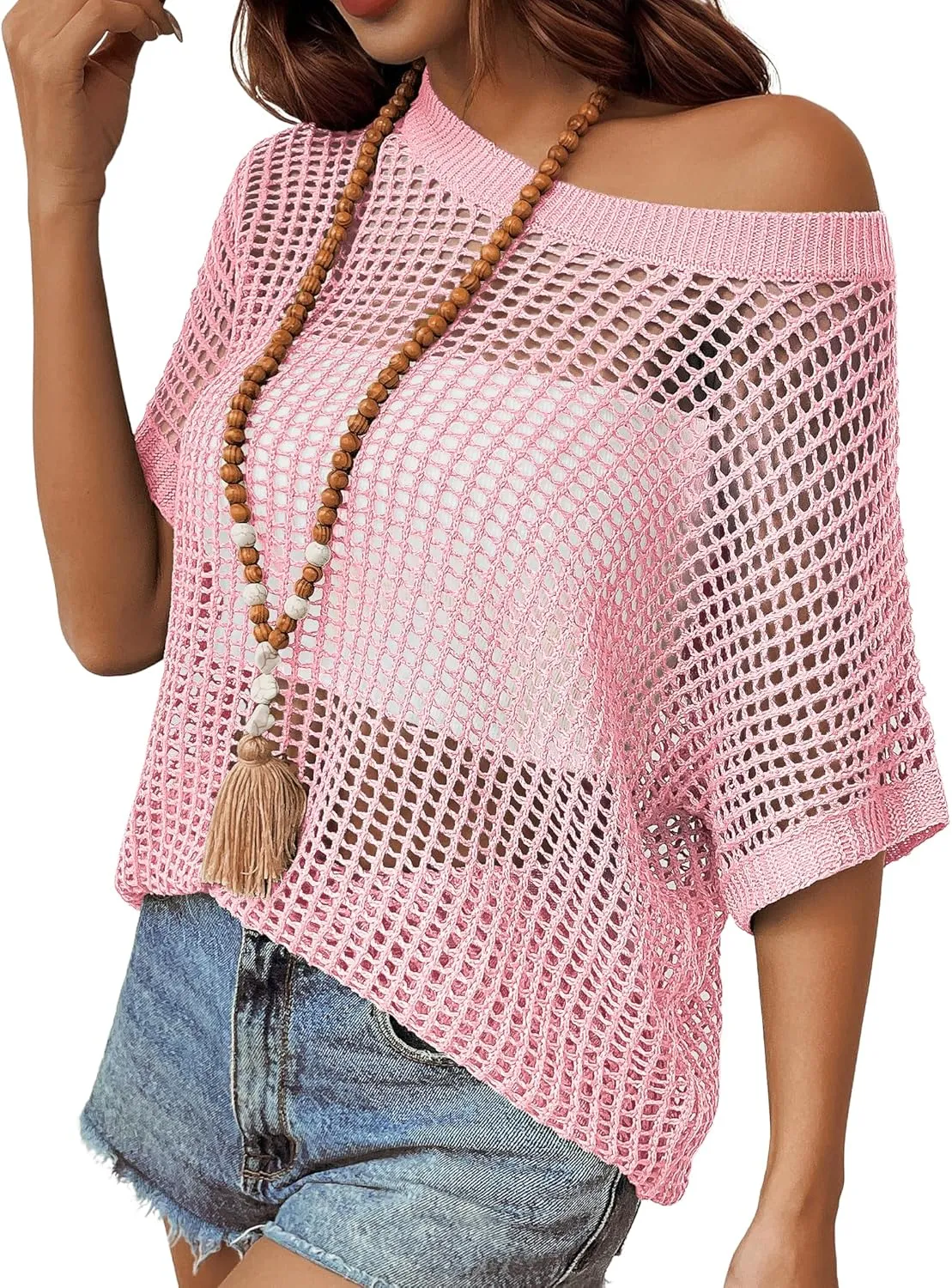 Zeagoo Short Sleeve Crochet Sweater Tops